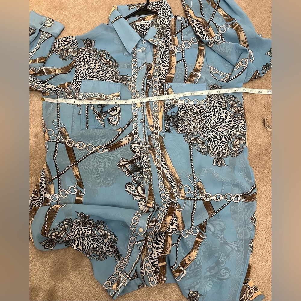 Fashion Nova Blue Chain Print Button Front Shirt Dress | Y2K - Picture 7 of 8